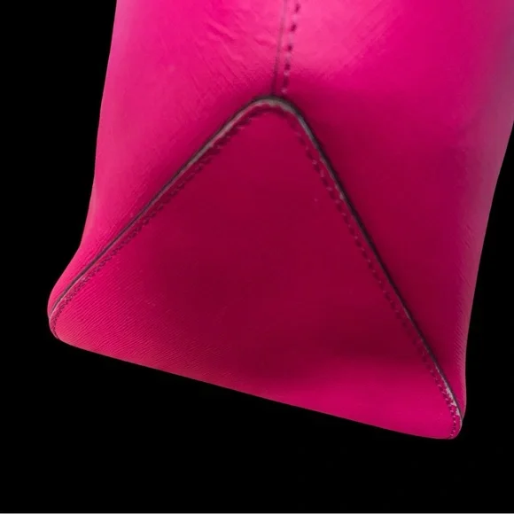 Henri Bendel Hot Pink Saffiano Leather Tote Bag Gold Hardware Large Shopper - Picture 7 of 16